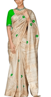 Tussar ghicha embroidery saree silkzon.in